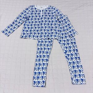 Roller Rabbit Monkey Pajama Set Blue XS Long Sleeve and Pants 4 Snap Henley